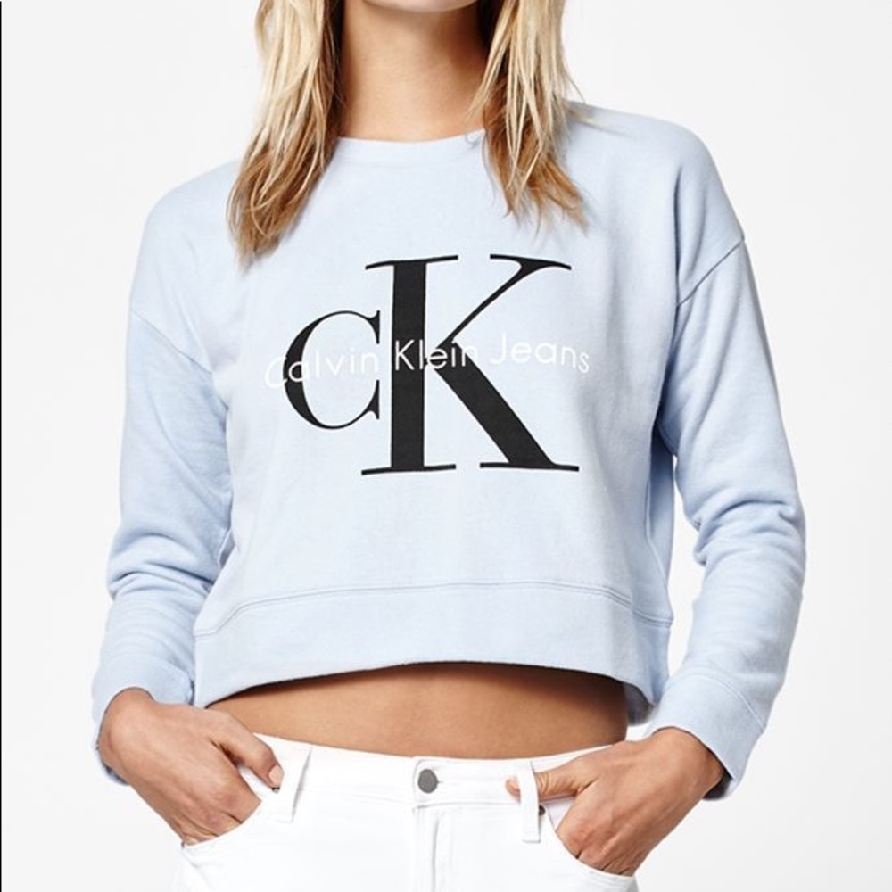 Calvin Klein Jeans Baby Blue Cropped Crewneck Sweatshirt Size Medium